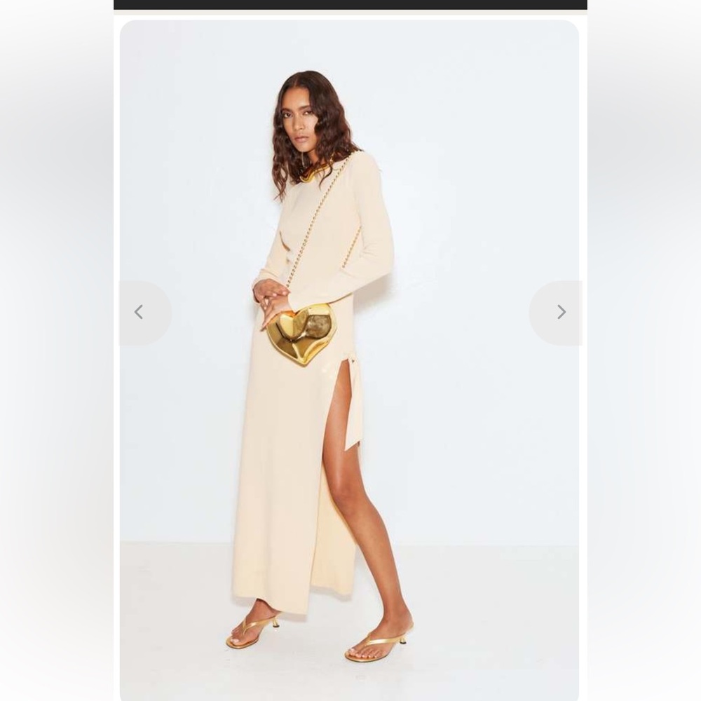 Simon Miller long sleeve JUNJO knit cream maxi  dress high side slit size XL New